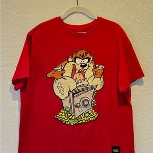 Warner Brothers WB Looney Tunes TAZ Moneybags Red Cotton T-shirt Size Large